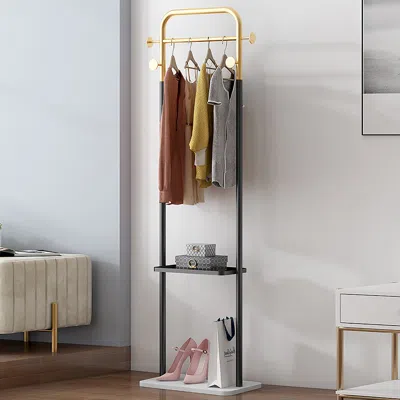 Homary 66" Modern Freestanding Rail Cloth Rack With Marble Base In Black