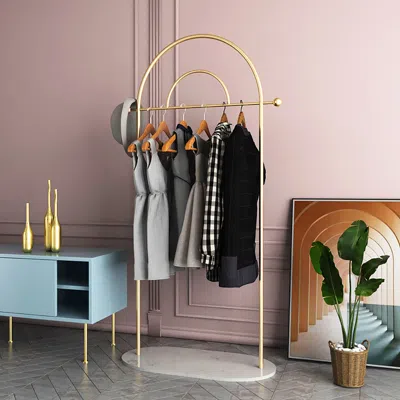 Homary 66" Modern Freestanding Rail Cloth Rack With Marble Base In Multi