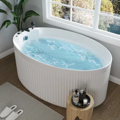 Homary 67" Acrylic Jacuzzi Bathtub With Jetted Massage Temperature Control & Led Lighting In White