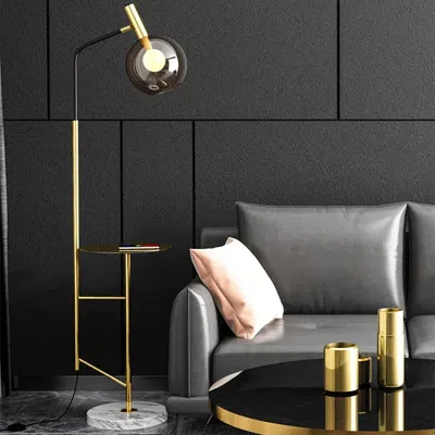 Homary 67" Modern Tray Table Floor Lamp Cognac Dome Glass Shade 1-light In Gold In Gray
