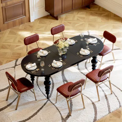Homary 67"-79" Mid-century Dining Table Oval Extendable Black Table For 4-8 Person With Turned Legs Modern In Red