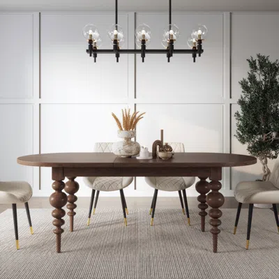 Homary 67"-79" Mid-century Dining Table Oval Extendable Walnut Table For 4-8 Person With Turned Legs In Brown