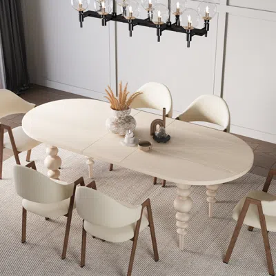 Homary 67"-79" Mid-century Dining Table Oval Extendable Whitewash Table For 4-8 Person With Turned Legs