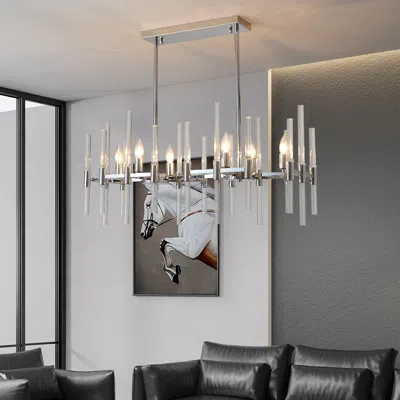 Homary 6-light Chrome Modern Glass Pendant Kitchen Island Lighting For Dining Room In Silver