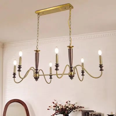 Homary 6-light Kitchen Island Lighting-solid Wood Chandelier 46" In Brown