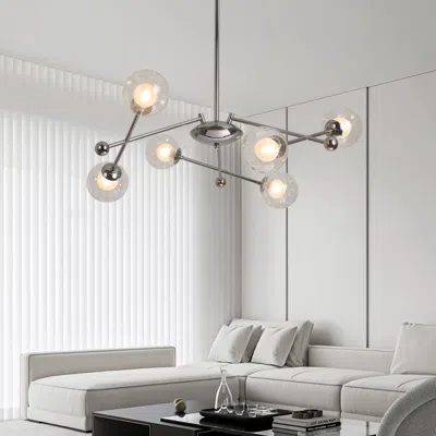 Homary 6-light Silver Sputnik Warm Light Chandelier Clear Glass Globe Ceiling Light