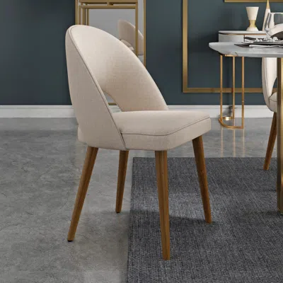 Homary 6-pieces Modern Dining Chairs Cotton And Linen Upholstery Sand In Neutral