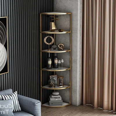 Homary 6-tier Modern Fan-shaped Shelves Standing Corner Shelf In White&gold