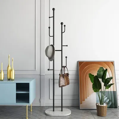 Homary 7 Hooks Entryway Freestanding Coat Racks Metal Hall Trees Entryway Furniture In Black (16")