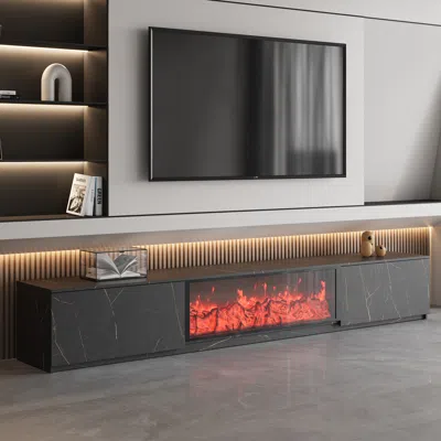 Homary 70.9" Electric Fireplace Wood Storage Tv Stand With Remote Control For Tvs Up To 70" In Gray