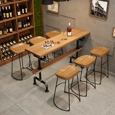 Homary 70.9" Industrial Rectangular Plywood Bar Table In Brown