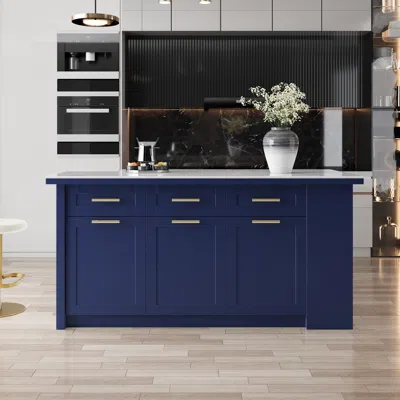 Homary 70.9" Kitchen Islands Sintered Stone Blue Modern With Storage Kitchen Cabinet