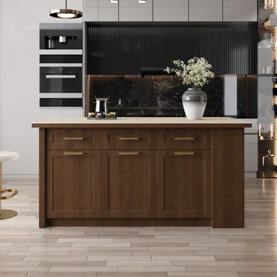 Homary 70.9" Kitchen Islands Sintered Stone Walnut Modern With Storage Kitchen Cabinet In Brown