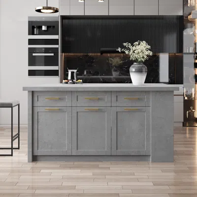 Homary 70.9" Kitchen Islands With Multi-storage Gray Modern Kitchen Cabinet