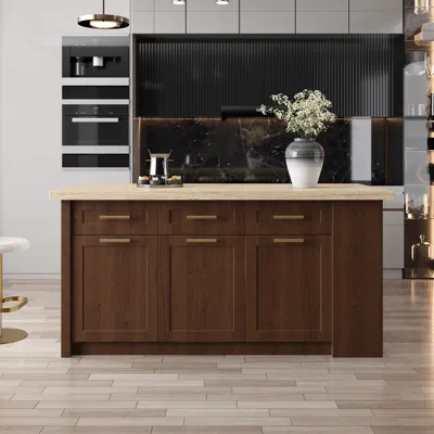 Homary 70.9" Kitchen Islands With Multi-storage Walnut Modern Kitchen Cabinet In Brown
