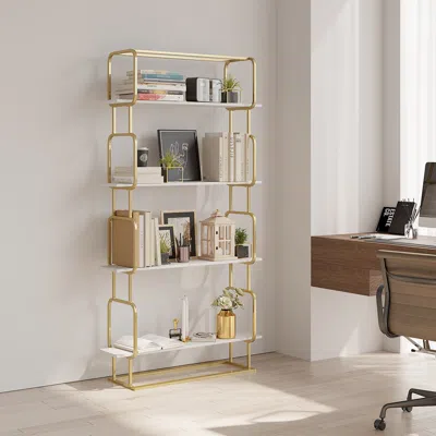 Homary 70.9" Modern Freestanding Etagere Bookshelf In Gold & White
