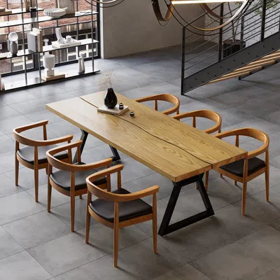 Homary 70.9" Natural Industrial Dining Table With Wood Top & Metal Frame In Brown