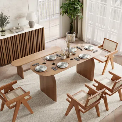 Homary 70.9" Oval Dining Table Solid Wood For 6 People Japandi Walnut Pine Wood Dininer Table For Dining Ro In Brown