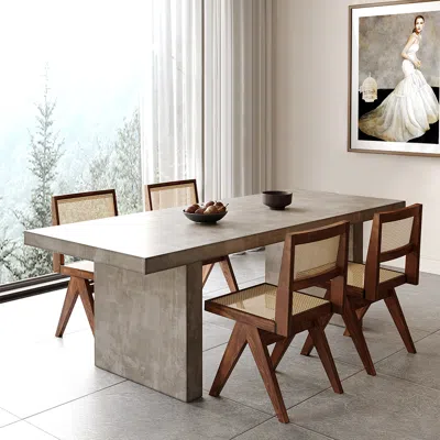 Homary 70.9" Rectangle Dining Table Solid Wood For 6 Farmhouse Style Gray Dining Room Table In Brown