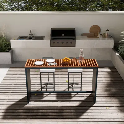 Homary 70.9'' Teak Rectangle Hollow Bar Dining Table For Outdoor & Patio In Gray