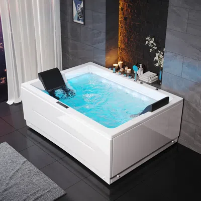 Homary 71" Acrylic Corner Jetted Double Bathtub 3-sided Apron With Chromatherapy Led, Air & Water Jets, Lum In White