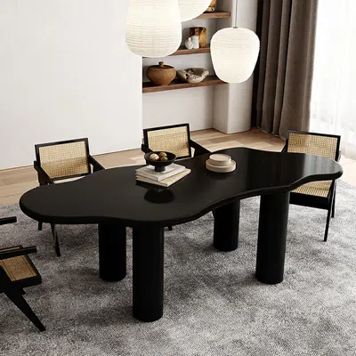 Homary 71" Black Dining Table 6 Seater Japandi Irregular Dining Room Table 4-leg