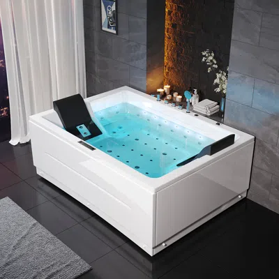Homary 71" Double Acrylic Jacuzzi Bathtub Jetted With Temperature Control & Led Whirlpool Heated Corner Tub In White