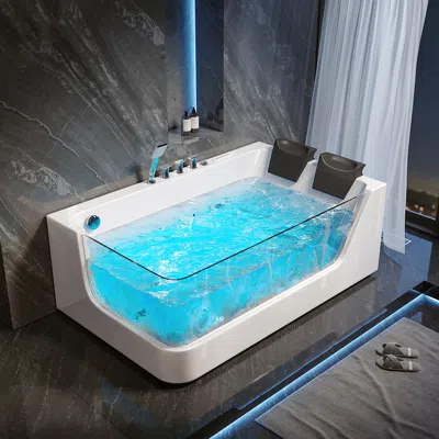 Homary 71" Double Jacuzzi Bathtub Acrylic Led Lighting With Whirlpool Water Jetted Massage Hydrotherapy Tub In Transparent