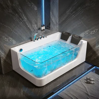Homary 71" Double Jacuzzi Bathtub With Thermostat Control & Led Lighting Jetted Hydrotherapy Massage Tub In White