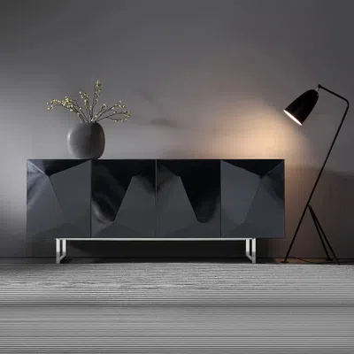 Homary 71" Modern Black Buffet Sideboard Kitchen Cabinet With 4 Doors Adjustable Shelves