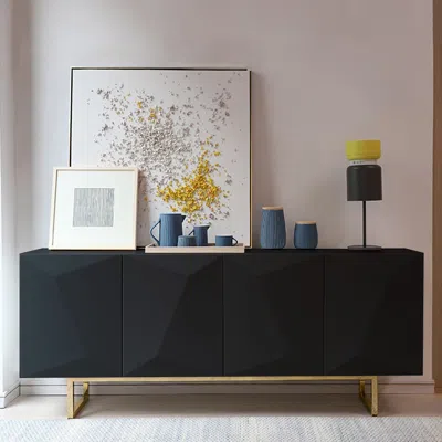 Homary 71" Modern Black Buffet Sideboard With Gold Base & Adjustable Shelves