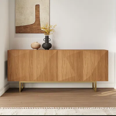 Homary 71" Modern Natural Buffet Sideboard With Gold Base & Adjustable Shelves In Brown