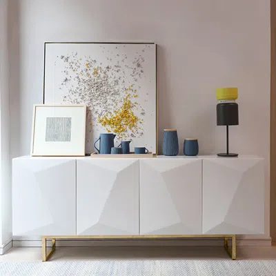 Homary 71" Modern White Buffet Sideboard With Gold Legs Kitchen Cabinet  Adjustable Shelves In Blue