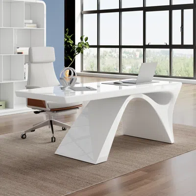 Homary 71" Modern White Computer Desk Rectangular Executive & Reclining Leather Office Chair