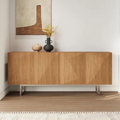 Homary 71" Sideboard With 4 Doors Adjustable Shelves Modern Natural Buffet Kitchen Cabinet In Brown