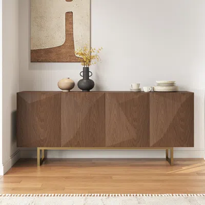Homary 71" Sideboard With Adjustable Shelves Modern Walnut Kitchen Cabinet Gold Base In Brown