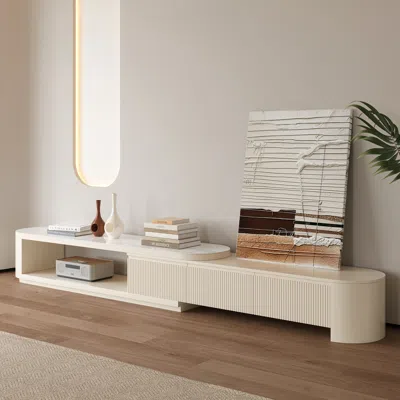 Homary 71"-114" Extendable Tv Stand Modern Sintered Stone Top Media Console With 3 Drawers In White In Neutral