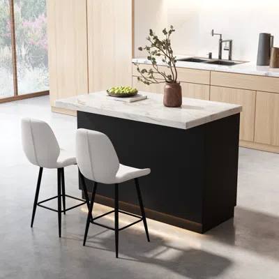 Homary 72" Japandi Kitchen Island With Seating Gray Wooden Storage Kitchen Cabinet &  2 Counter Stools In Multi