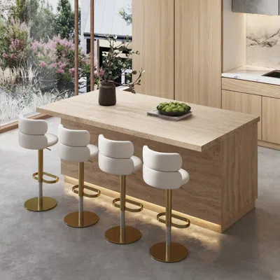 Homary 72" Japandi Kitchen Island With Seating Gray Wooden Storage Kitchen Cabinet &  2 Counter Stools In Brown