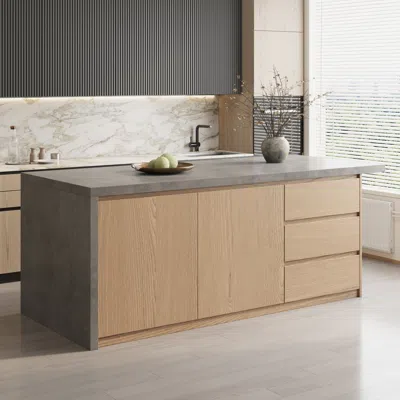 Homary 72" Kitchen Island Faux Marble Top With Storage & Electrical  Japandi Style In Brown