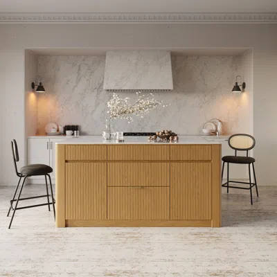 Homary 72" Kitchen Island Sintered Stone Top With Storage Naturalmodern In Brown