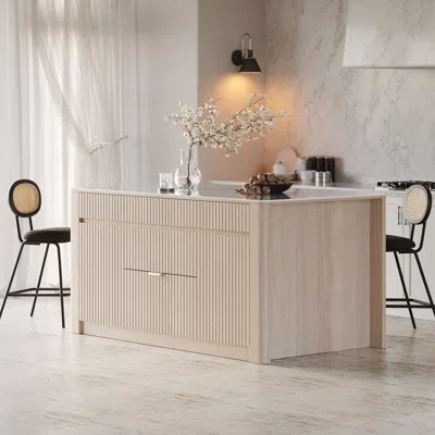 Homary 72" Kitchen Island Sintered Stone Top With Storage Naturalmodern In Neutral