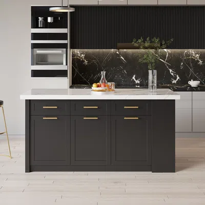 Homary 72" Kitchen Islands With Multi-storage White & Black Modern Kitchen Cabinet