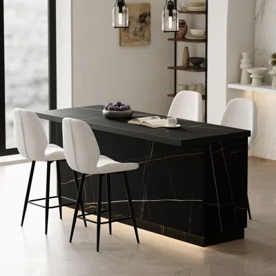 Homary 72" Kitchen Lsland Wood Storage Kitchen Cabinet With Light Japandi Black