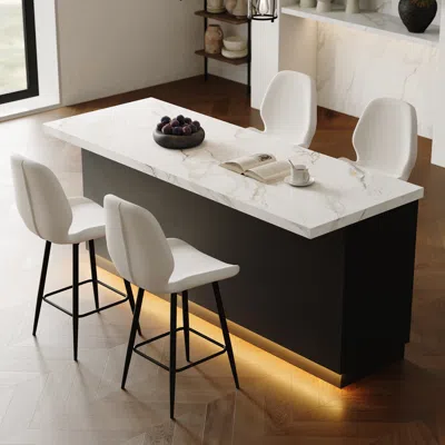 Homary 72" Kitchen Lsland Wood Storage Kitchen Cabinet With Light Japandi White