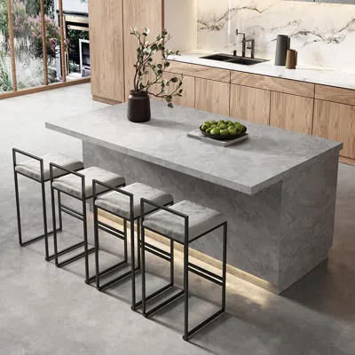 Homary 72" Kitchen Lsland Wood With Storage & Led Light Gray Japandi Style Kitchen Cabinet