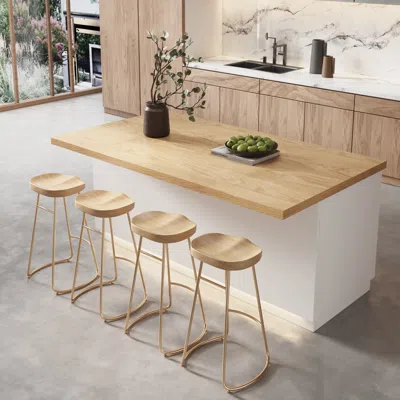 Homary 72" Kitchen Lsland Wood With Storage & Led Light Natural & White Japandi Style Kitchen Cabinet In Brown