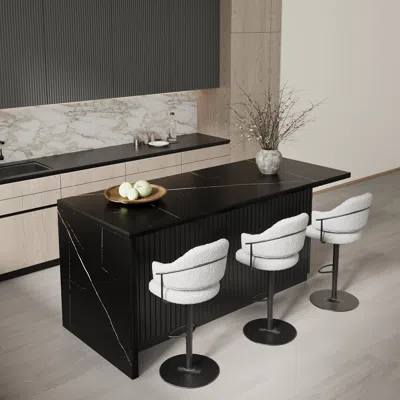 Homary 72" Large Kitchen Island Faux Marble Top With Storage Black Modern Kitchen Cabinet