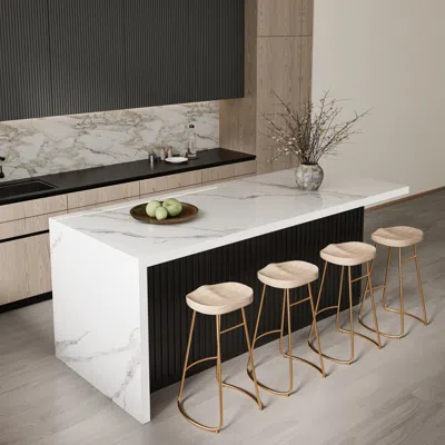 Homary 72" Large Kitchen Island Faux Marble Top With Storage White & Black Modern Kitchen Cabinet