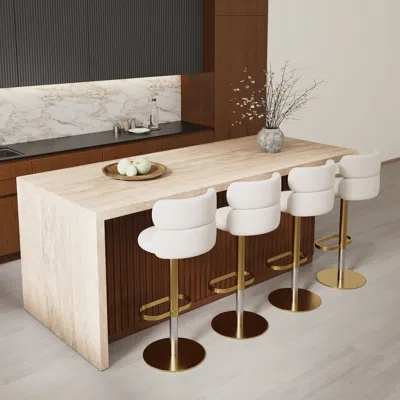 Homary 72" Large Kitchen Island Marble Veneered Top With Storage Walnut Modern Kitchen Cabinet In White